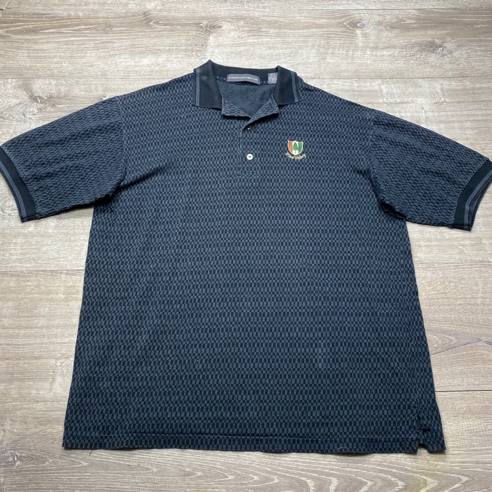 Carnoustie Polo Shirt Pine Valley Golf M Black Grey Check Mercerized Cotton #1